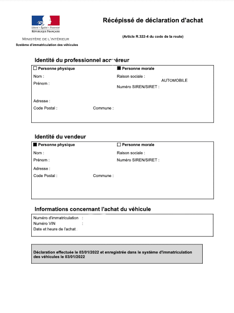 Déclaration d’achat (DA PRO)
